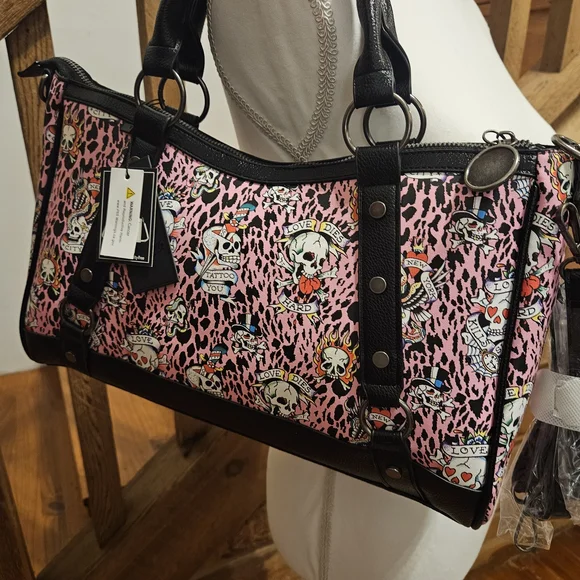 Ed Hardy Pink and Black Women's Bag With Straps - Picture 2 of 8